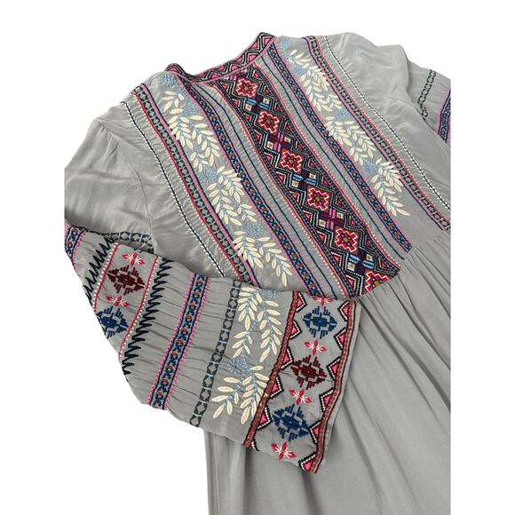 Johnny Was Ellie 100% Silk Boho Embroidered Wide Hem Dress Size XS - Picture 10 of 15